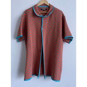 Valabasas Knit Shirt Cotton Mens XL Street Wear Orange Blue Zigzag Button Up